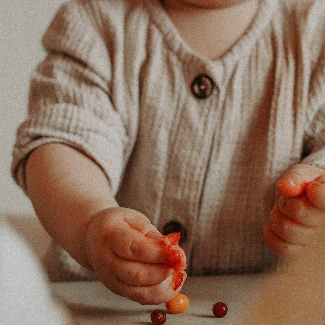 Baby holding berries
